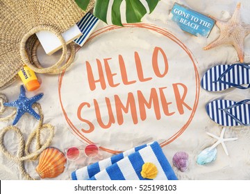 Hello Summer Vacation Message Sign Concept