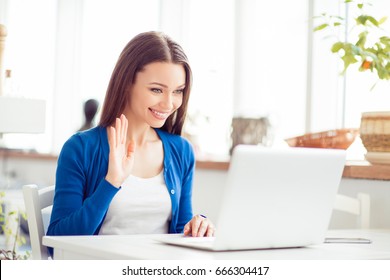 Hello There Young Cheerful Lady Waving Stock Photo 666304417 | Shutterstock