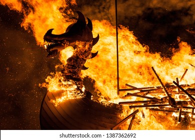 Up Helly Aa burning galley ship. Up Helly Aa is a viking fire festival unique to the Shetland Isles, North of Scotland, UK.