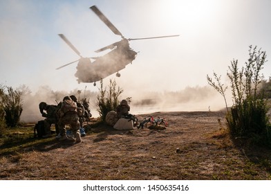 Helmand, Afghanistan -October 2010: British Chinook Helicopter Landing  In Helmand