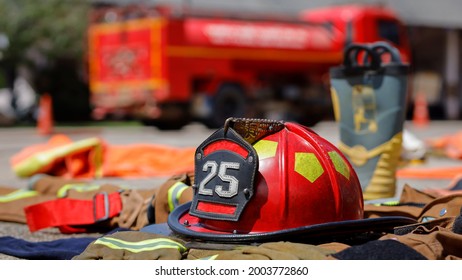 helmet for firefighters work safety concept.