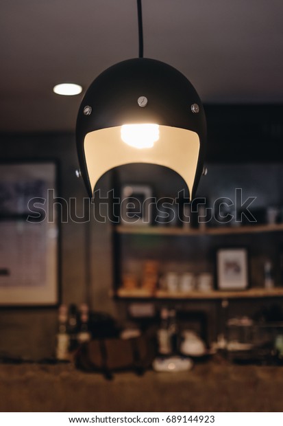 Helmet Lamp Coffee Shop Background Vintage Stock Photo Edit