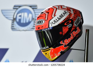 Helmet For Marc Marquez Of Spain Show  During The Press Conference The PTT Thailand Grand Prix - MotoGP At Chang International Circuit On October 5, 2018 In Burirum ,Thailand
