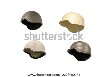 Helmet soldiers and police at an of military uniforms, isolated on a white background