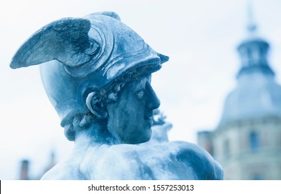 Helmet With Wings Of Antique God Of Commerce, Merchants And Travelers Hermes (Mercury). Ancient Statue