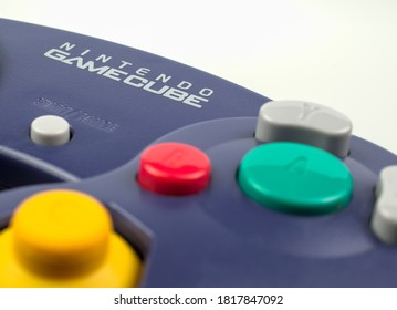 Helmond / Netherlands - September 19 2020: Close-up Of Nintendo GameCube Controller Showing Nintendo Logo