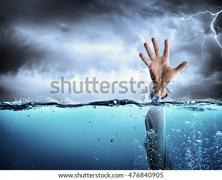 Help Concept - Drowning And Failure - Man s Hand In Sea 

