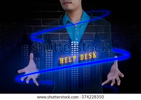 HELP DESK message double exposure concept with businessman silho
