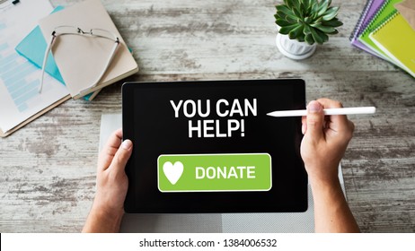 Help and donation button on device screen.