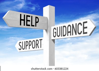 Help, Support, Guidance Concept - Wooden Signpost