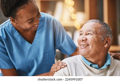 Help, support and medical with nurse and old man for retirement, rehabilitation or healing. Empathy, physical therapy and healthcare with patient and black woman in nursing home for caregiver service - Powered by Shutterstock