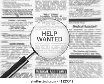 Help Wanted Ad Through A Magnifying Glass