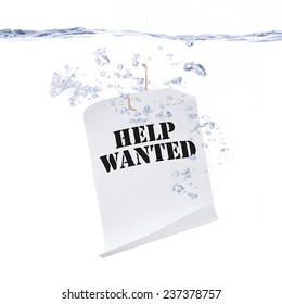 Help Wanted Sign Hanging From A Fish Hook