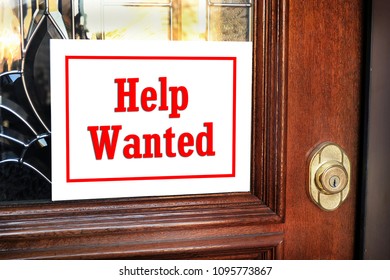 Help Wanted Sign On Front Door.