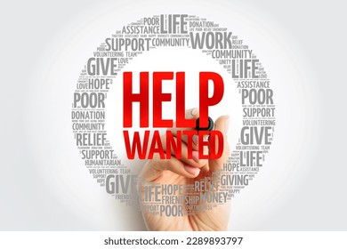 Help Wanted word cloud with marker, social concept background