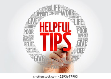 Helpful Tips circle word cloud, business concept