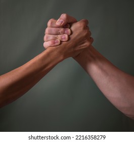 Helping Hand Outstretched, Isolated Arm, Salvation. Friendly Handshake, Friends Greeting, Teamwork, Friendship.