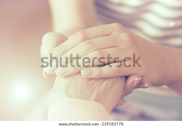 Helping hands, care\
for the elderly concept