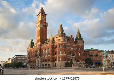 Helsingborg City Hall-Radhuset in Sweden at the central part of the city. The clock tower is 65 meters high, Helsingborg is the northern part of western Scania and Sweden's closest point to Denmark.