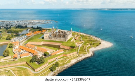 Helsingor, Denmark. A 16th-century castle with a banquet hall and royal chambers. The prototype of Elsinore Castle in the play Hamlet, Aerial View  
