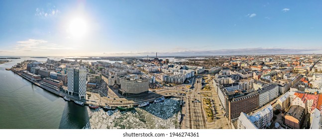 Helsinki Aerial Panoramic View At Sunset, Finland.