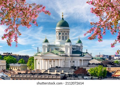 Helsinki Cathedral Over City Center In Spring, Finland