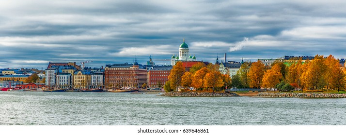 Helsinki City View From Sealine Front In Autumn