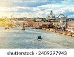 Helsinki cityscape with Helsinki cathedral and Market square, Finland