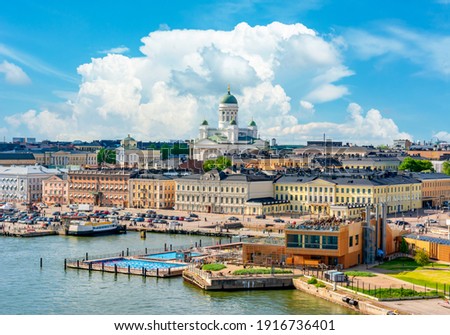Helsinki cityscape with Helsinki Cathedral and Market square, Finland