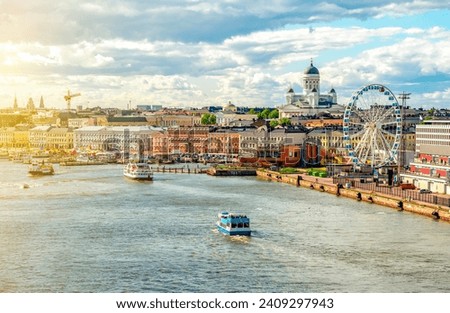 Similar – Image, Stock Photo Helsinki, Finland. View Of Pohjoisranta Street In Evening Or Night Illumination. Colourful Night Starry Sky In Dark Blue Colors. Sky Glowing Stars Background. Sky Gradient