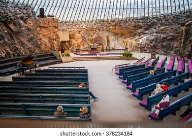 HELSINKI, FINLAND - 01 April 2015: Interior Of The Famous Temppeliaukio Underground Lutheran Church