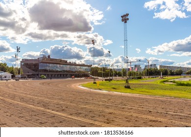 Helsinki, Finland 27.8.2020: Horse Race Track With Stadium Lights.