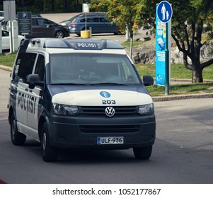 Helsinki, Finland - August 22, 2017: Police Car VIN Volkswagen On The Streets, Special Vehicle