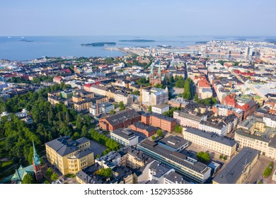 Helsinki, Finland. City Center Aerial View. Church Of John, From Drone