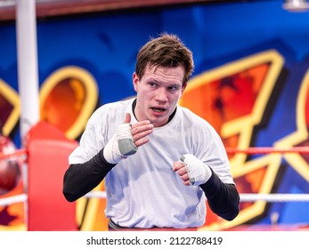 Helsinki, Finland – Feb 10 2022: Professional Welterweight Boxer Oskari Metz Training At Ringside Gym.