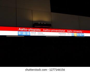 Helsinki, Finland. January 7 2019 - Aalto-Universitty (Aalto-yliopisto / Aalto-universitet) Metro Station, HSL Asiakaspalvelupiste Metro Rautatientori(Helsinki - Espoo Area Metro)