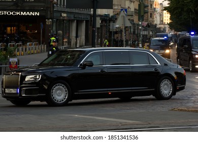 Helsinki, Finland - July 16, 2018: 2018 Russia–United States Summit.  The Russian Presidential State Car. Limousine Of Vladimir Putin.