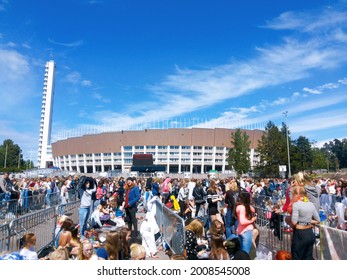 Helsinki, Finland - June 27, 2015: Before The One Direction - On The Road Again Tour 2015 Concert In Olympiastadion; Merch And Fans Near The Stadium; One Direction Or 1D Are An English-Irish Boy Band