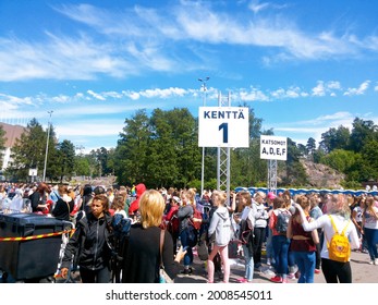 Helsinki, Finland - June 27, 2015: Before The One Direction - On The Road Again Tour 2015 Concert In Olympiastadion; Merch And Fans Near The Stadium; One Direction Or 1D Are An English-Irish Boy Band