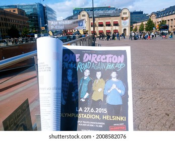 Helsinki, Finland - June 27, 2015: One Direction - On The Road Again Tour 2015, Poster Of The Concert In Olympiastadion; One Direction Or 1D Are An English-Irish Pop Boy Band