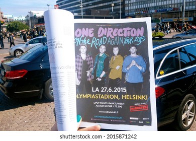 Helsinki, Finland - June 27, 2015: One Direction - On The Road Again Tour 2015, Poster Of The Concert In Olympiastadion; One Direction Or 1D Are An English-Irish Pop Boy Band