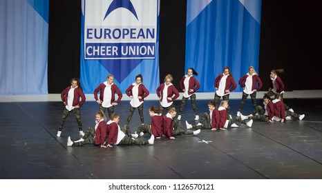 Helsinki, Finland - June 30, 2018: Team BCA Jokers From Germany Performing At The ECU European Cheerleading Championships 2018 On Senior Hip Hop Cheer Dance Teams -gategory.