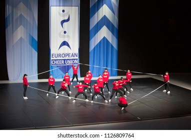 Helsinki, Finland - June 30, 2018: Team KIF Studio3 VisionCrew From Norway Performing At The ECU European Cheerleading Championships 2018 On Senior Hip Hop Cheer Dance Teams -gategory.