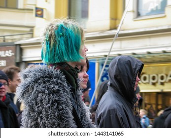 Helsinki, Finland - March 22, 2003: Anti-war Protesters March Through Downtown Helsinki To Protest The Impending United States Of America Invasion Of Iraq. 