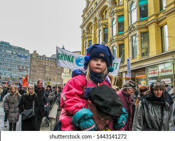 Helsinki, Finland - March 22, 2003: Anti-war Protesters March Through Downtown Helsinki To Protest The Impending United States Of America Invasion Of Iraq. 