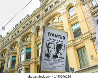 Helsinki, Finland - March 22, 2003: Anti-war Protesters March Through Downtown Helsinki To Protest The Impending United States Of America Invasion Of Iraq. 