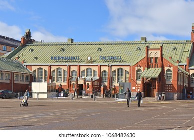 HELSINKI, FINLAND - MARCH 23, 2018:Traditional Market Hall Of Hietalahti In Spring