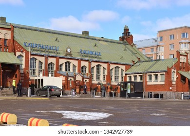 HELSINKI, FINLAND - MARCH 23, 2018:Traditional Market Hall Of Hietalahti In Early Spring