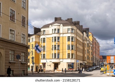 Helsinki, Finland - May 15th 2022: City Of Helsinki Is Mainly Built During Last Two Decades. Buildings Downtown Showcase The Building Style Of Their Era.