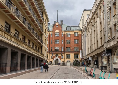 Helsinki, Finland - May 15th 2022: City Of Helsinki Is Mainly Built During Last Two Decades. Buildings Downtown Showcase The Building Style Of Their Era.